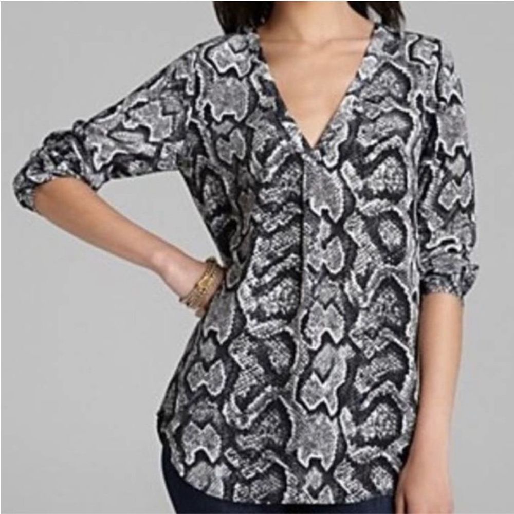 Joie Women Silk Blouse Python Snake Print Grey Sz S